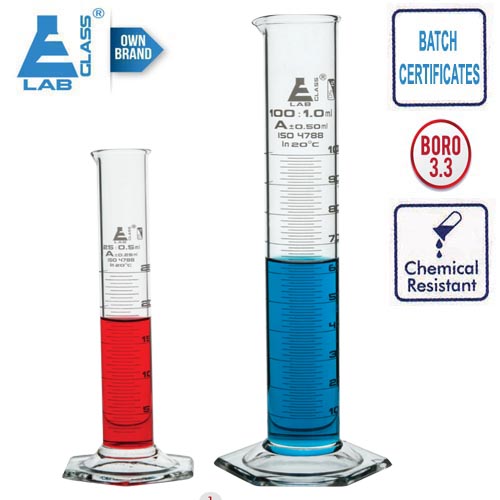 Measuring Cylinders Hexa. Glass Class-A 10-2000ml LABGLASS USA