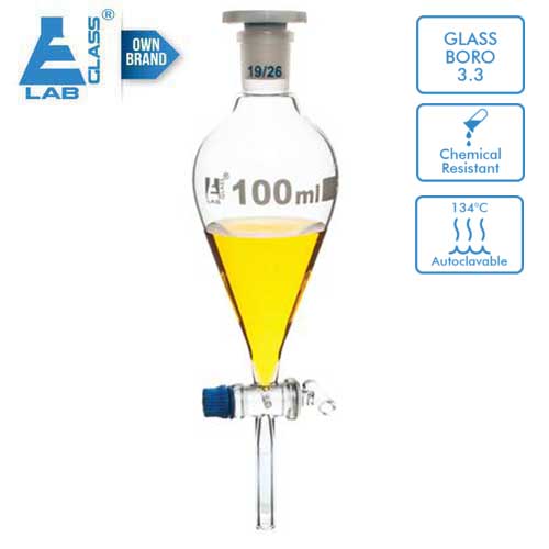 Separating Funnel Glass Stopcock 100-2000ml 19/26-29/32 LABGLASS USA
